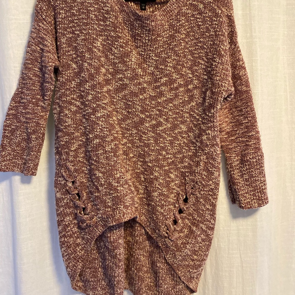 Express Marled Burgundy/ White high low sweater